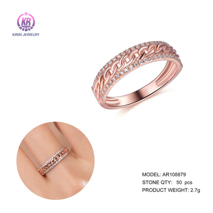Wholesale Silver Rose Gold Plated CZ Interlocking Band Unique Statement Rings for Women