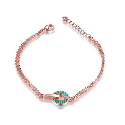 Wholesale Silver Rose Gold Plated CZ & Malakite Interlocking Circle Bracelet​