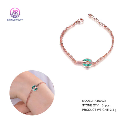Wholesale Silver Rose Gold Plated CZ & Malakite Interlocking Circle Bracelet​ for Women