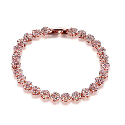 Wholesale Silver Rose Gold Plated CZ Simulated Diamond Cluster Tennis Bracelet