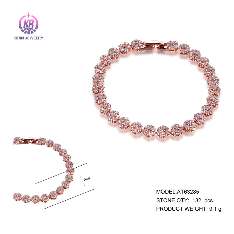 Wholesale Silver Rose Gold Plated CZ Simulated Diamond Cluster Tennis Bracelet for Women