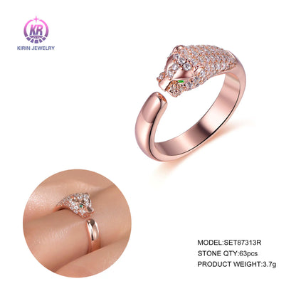 Wholesale Silver Rose Gold Plated CZ & Spinel Adjustable Leopard Ring Jewelry​ for Women