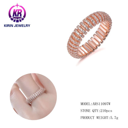 Wholesale Silver Rose Gold Plated CZ Statement Baguette Band Engagement Ring for Women