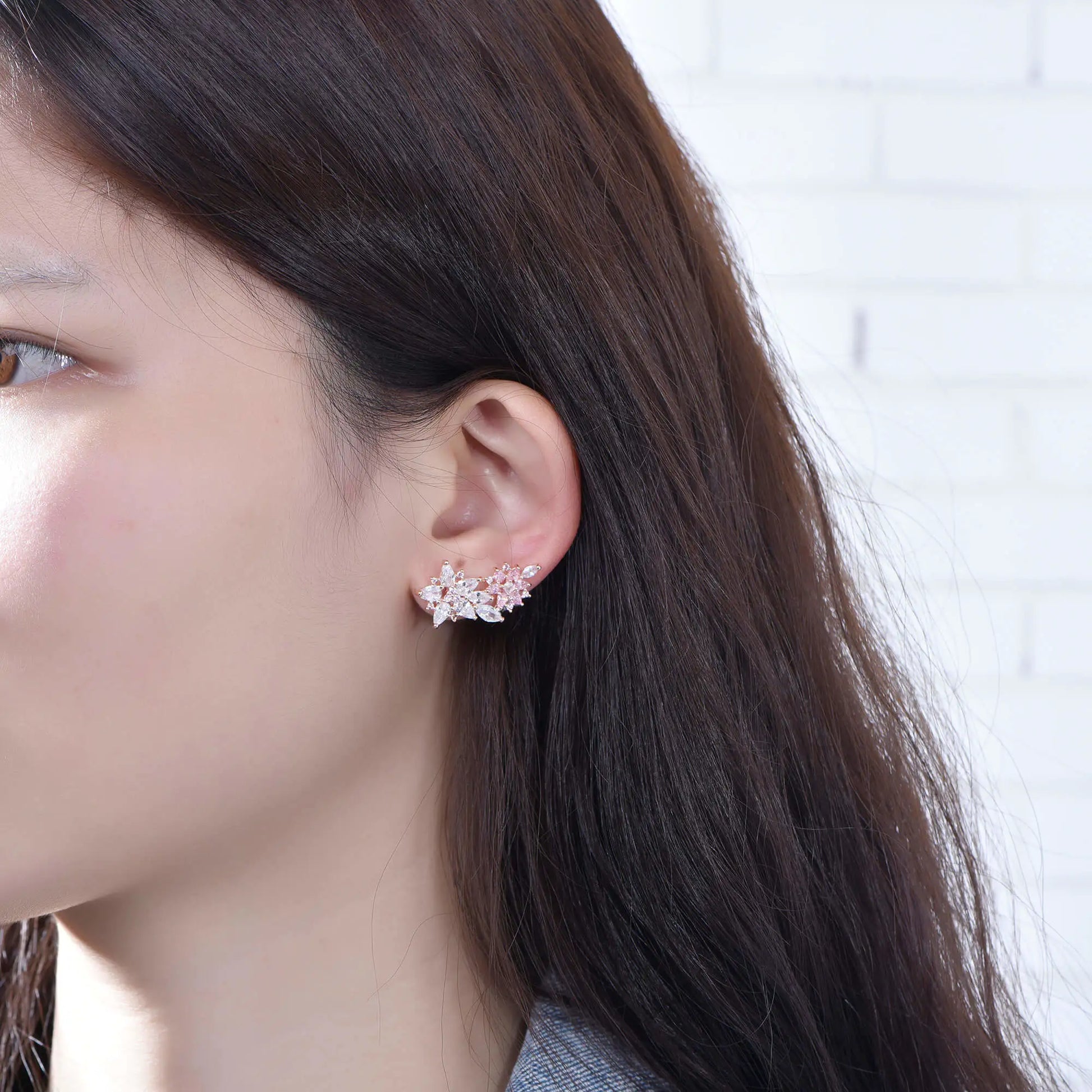 Wholesale Silver Rose Gold Plated Climber Leaf Flower Earrings for Women