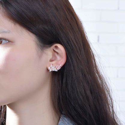 Wholesale Silver Rose Gold Plated Climber Leaf Flower Earrings for Women