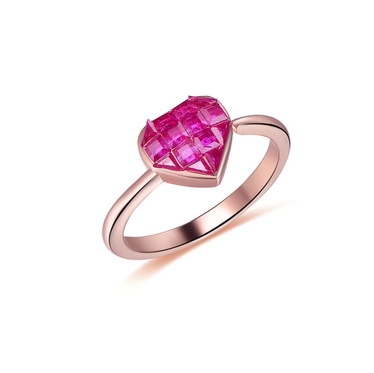 Wholesale Silver Rose Gold Plated Corundum Lab Created Heart Shaped Ruby Ring