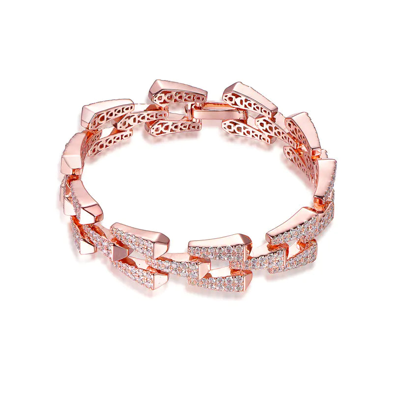 Wholesale Silver Rose Gold Plated Cubic Zircon Chain Design Bracelet