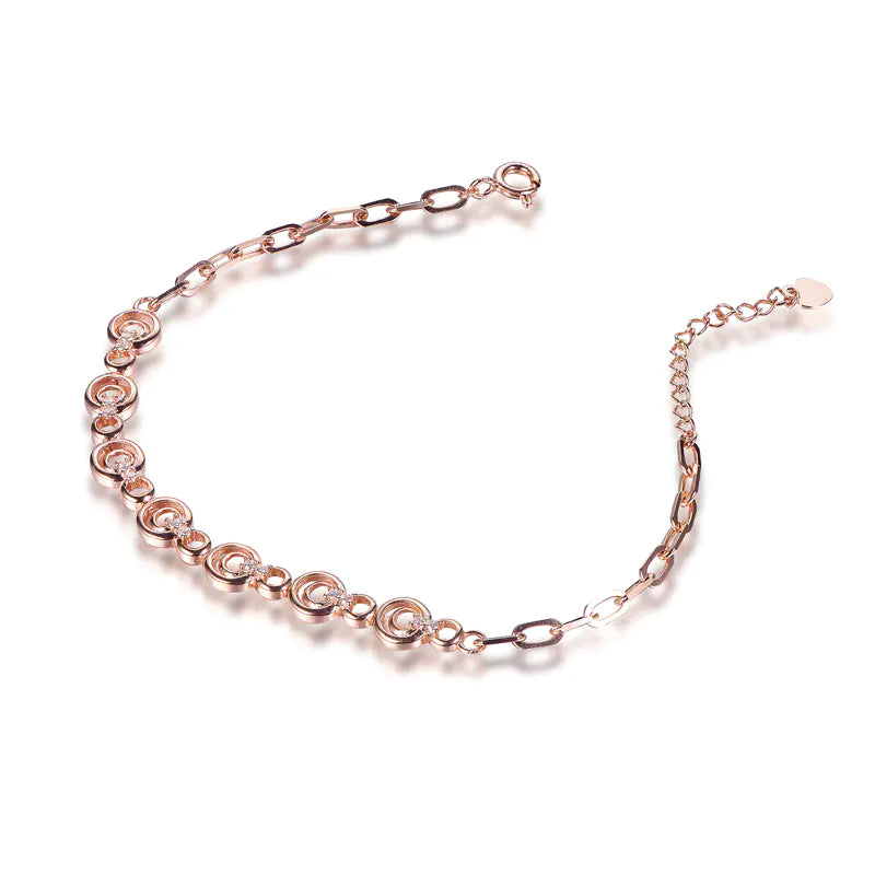 Wholesale Silver Rose Gold Plated Cubic Zircon Circle Chain Bracelet