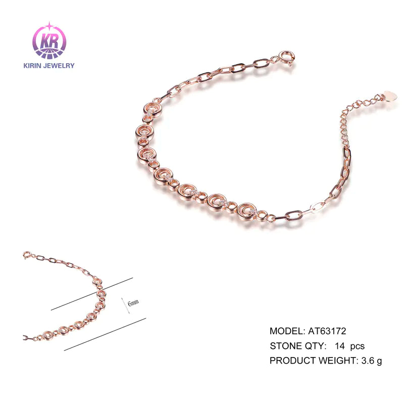 Wholesale Silver Rose Gold Plated Cubic Zircon Circle Chain Bracelet for Women