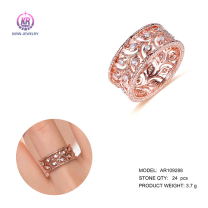 Wholesale Silver Rose Gold Plated Cubic Zircon Hollow Leaf Style Ring for Women