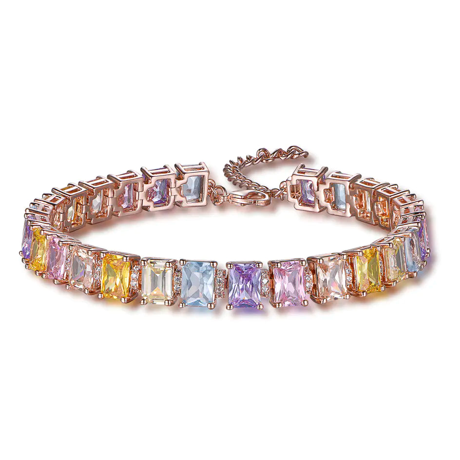 Wholesale Silver Rose Gold Plated Cubic Zircon Multi Gem Tennis Bracelet