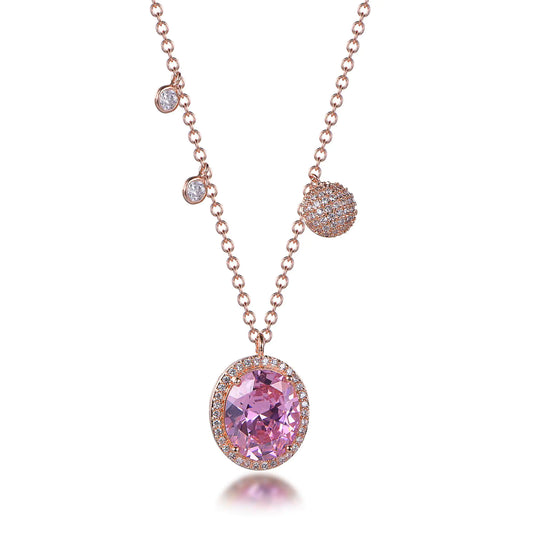 Wholesale Silver Rose Gold Plated Cubic Zircon Oval Cut Halo Pendant Necklace