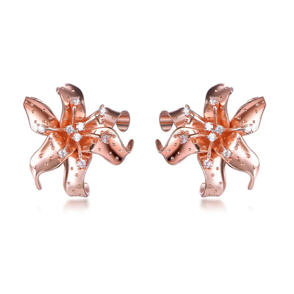Wholesale Silver Rose Gold Plated Cubic Zircon Statement Flower Stud Earrings