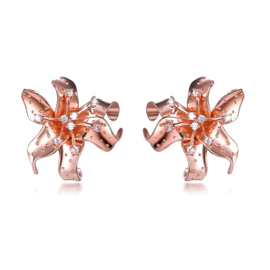 Wholesale Silver Rose Gold Plated Cubic Zircon Statement Flower Stud Earrings