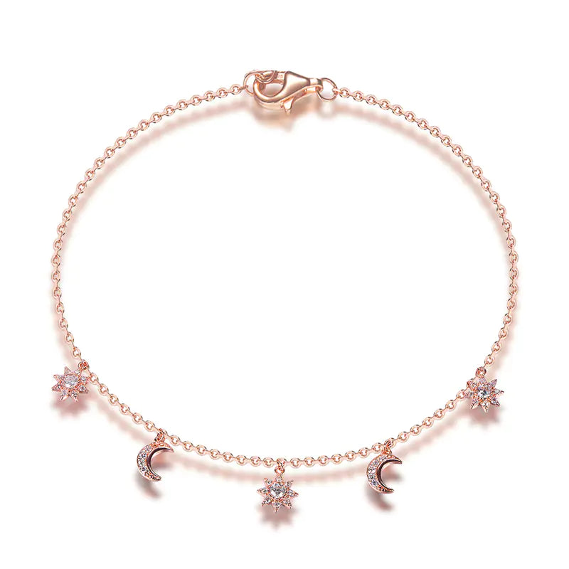 Wholesale Silver Rose Gold Plated Cubic Zircon Sun and Moon Charm Bracelet​