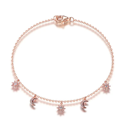 Wholesale Silver Rose Gold Plated Cubic Zircon Sun and Moon Charm Bracelet​