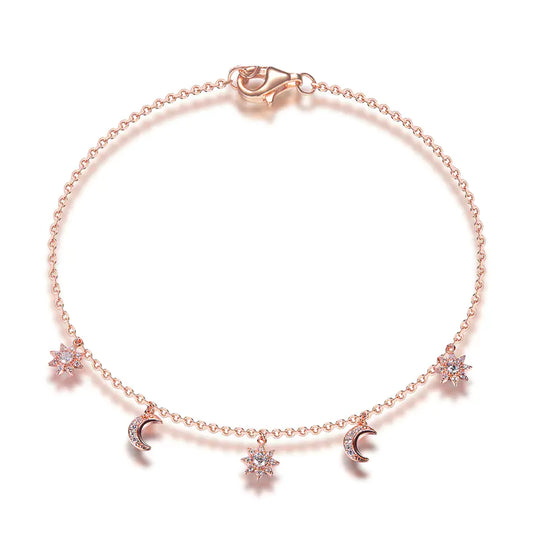 Wholesale Silver Rose Gold Plated Cubic Zircon Sun and Moon Charm Bracelet​