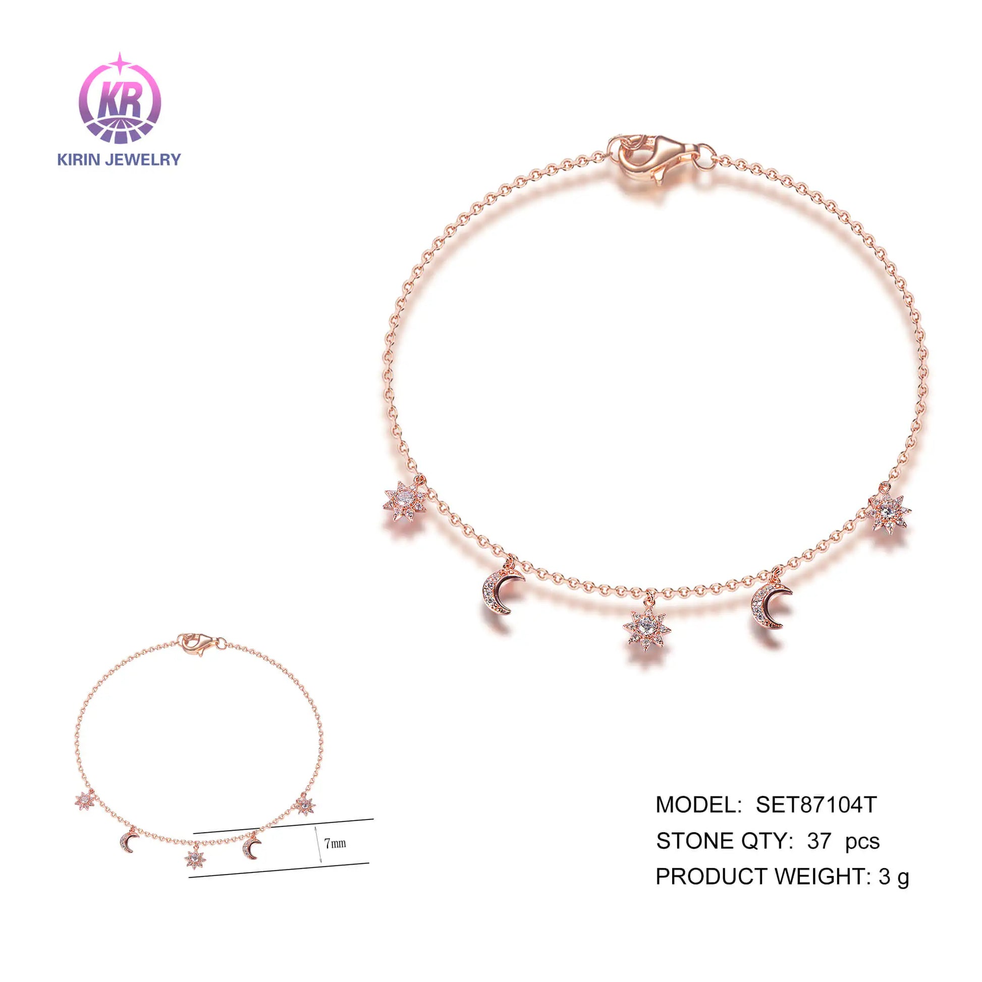 Wholesale Silver Rose Gold Plated Cubic Zircon Sun and Moon Charm Bracelet​ for Women