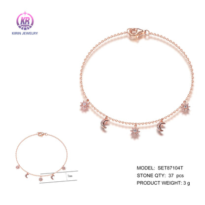 Wholesale Silver Rose Gold Plated Cubic Zircon Sun and Moon Charm Bracelet​ for Women