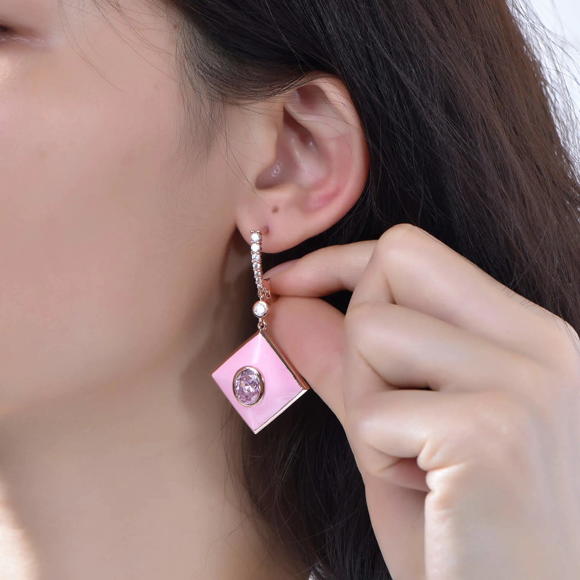 Wholesale Silver Rose Gold Plated Dangle Square Earrings for Women