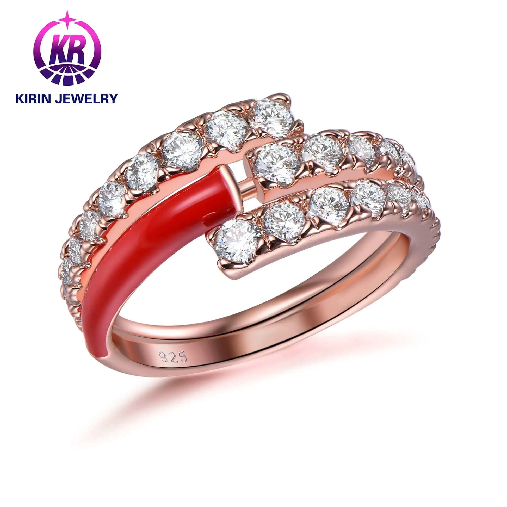 Wholesale Silver Rose Gold Plated Enamel Three Circle CZ Unique Engagement Rings