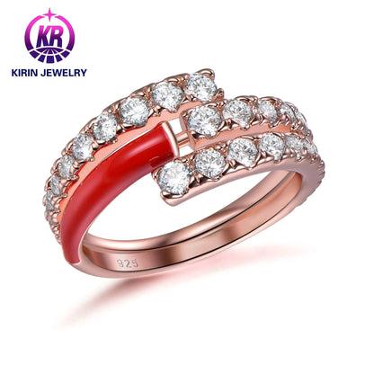 Wholesale Silver Rose Gold Plated Enamel Three Circle CZ Unique Engagement Rings