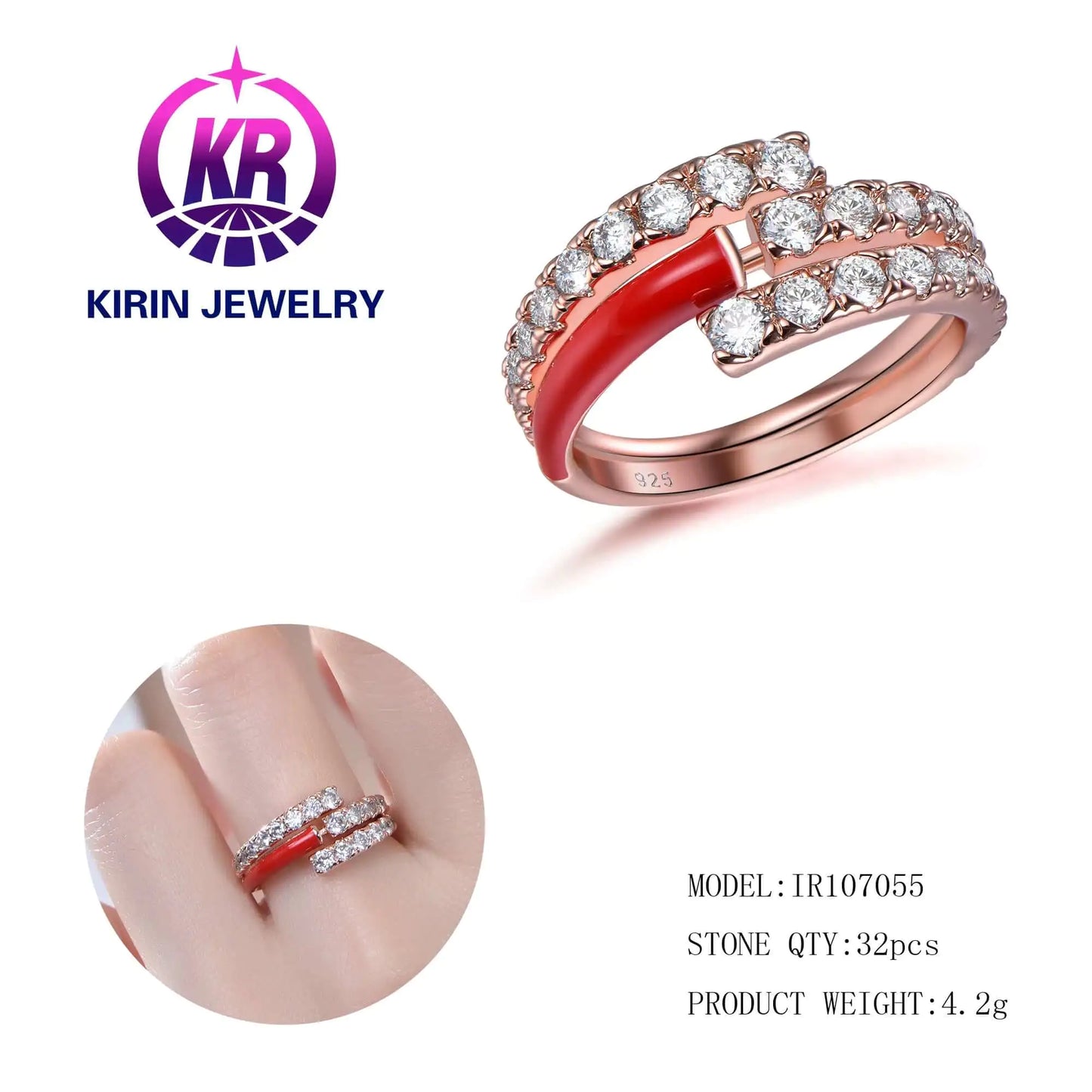Wholesale Silver Rose Gold Plated Enamel Three Circle CZ Unique Engagement Rings for Women