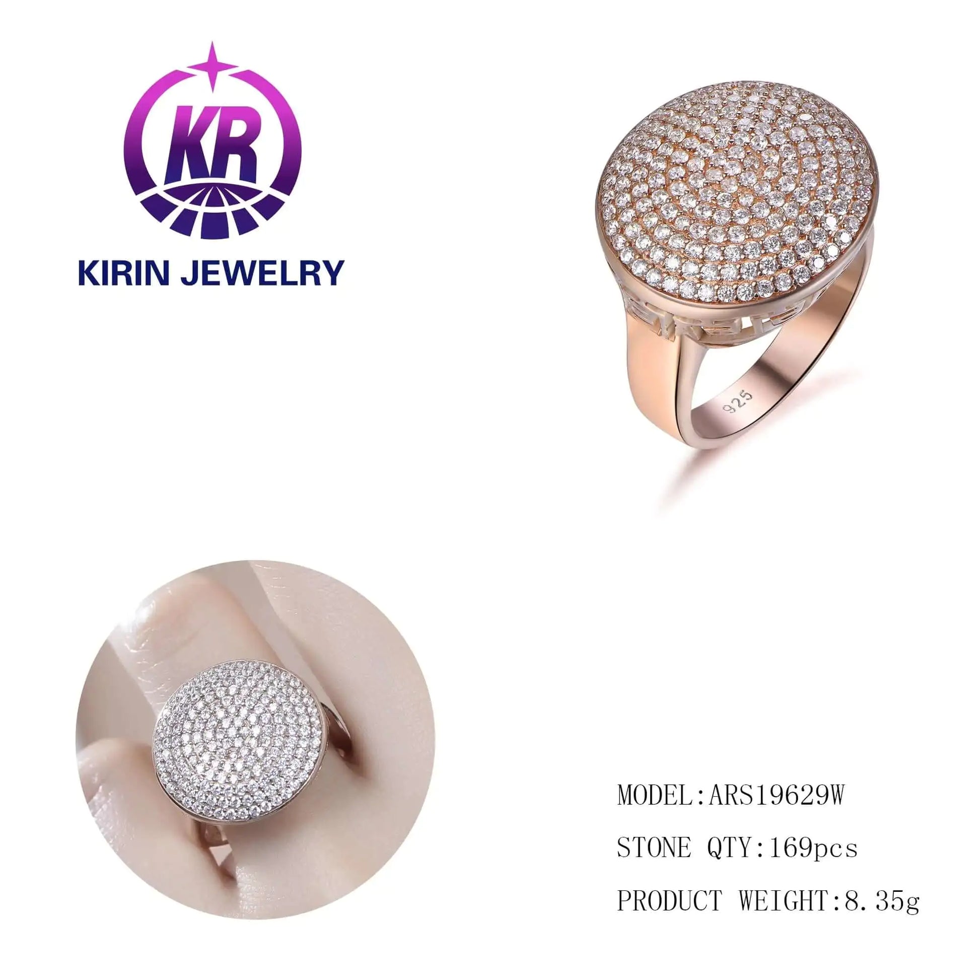 Wholesale Silver Rose Gold Plated Pave Set CZ Disc Geometric Engagement Rings for Women