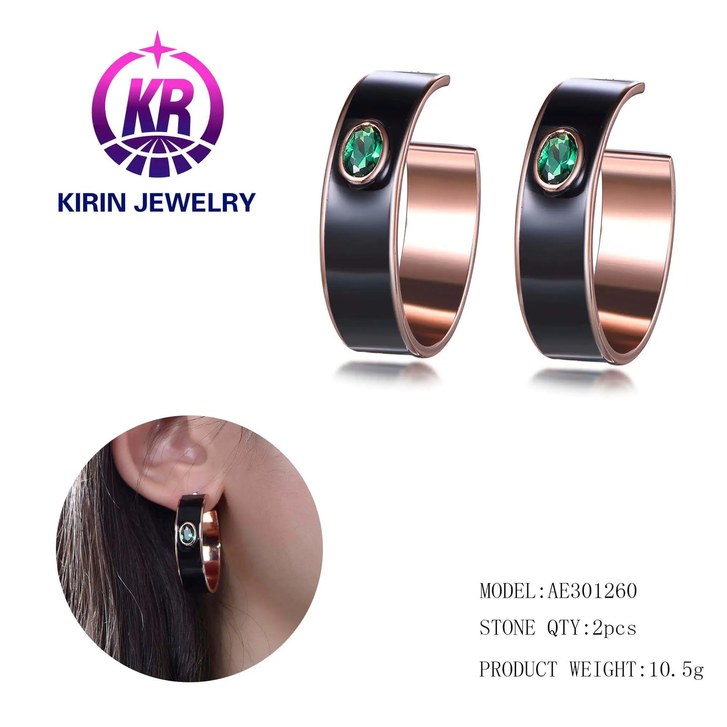 Wholesale Silver Rose Gold Plated Spinel & Enamel 2-Tone Statement Hoop Earrings​ for Women