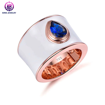 Wholesale Silver Rose Gold Plated Spinel Enamel Pear Blue Sapphire Engagement Ring