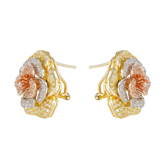 Wholesale Silver Rose Gold & White Gold & Gold Plated CZ Tri-Tone Flower Stud Earrings