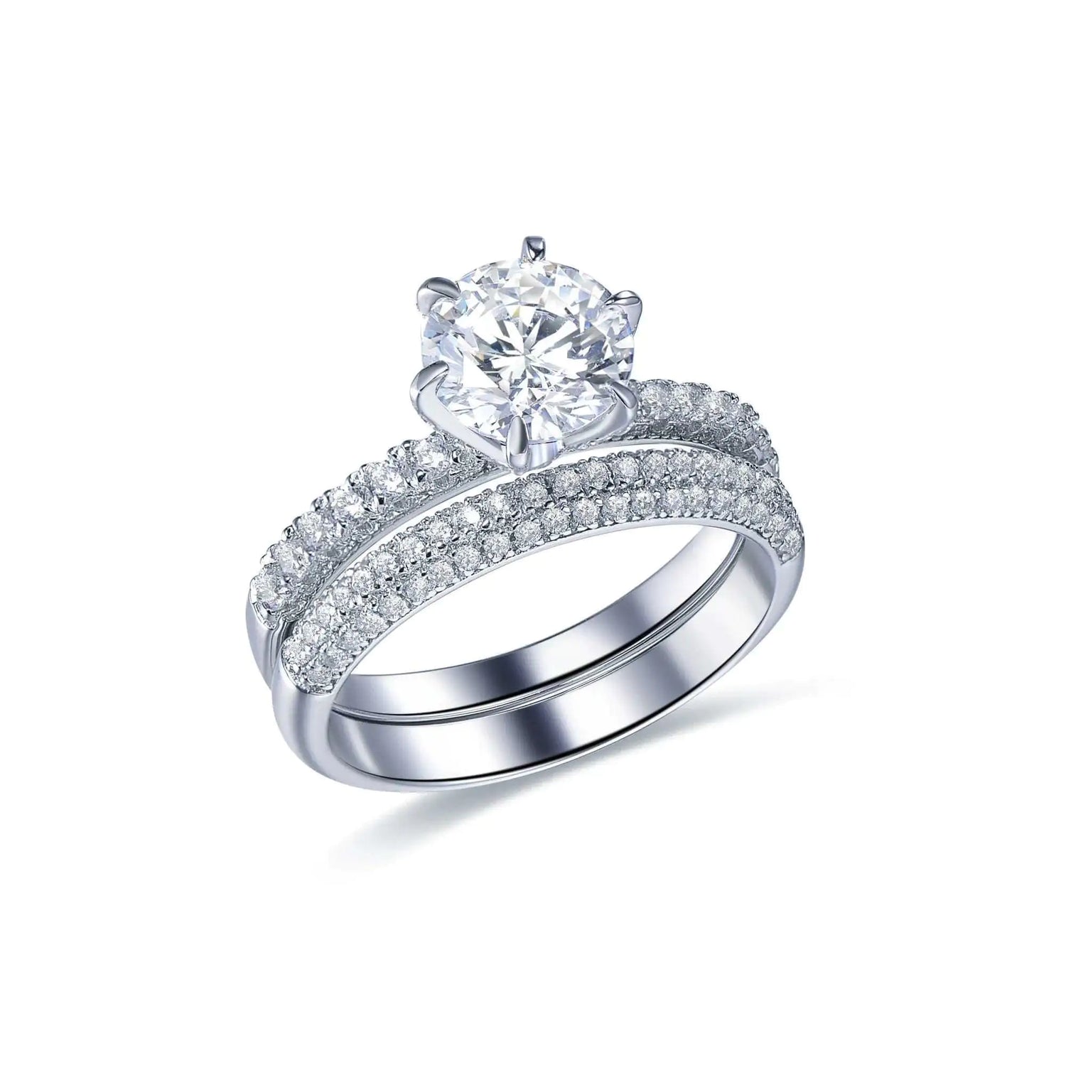 Wholesale Silver Round Brilliant Cut CZ Half Eternity Two-in-One Solitaire Engagement Rings