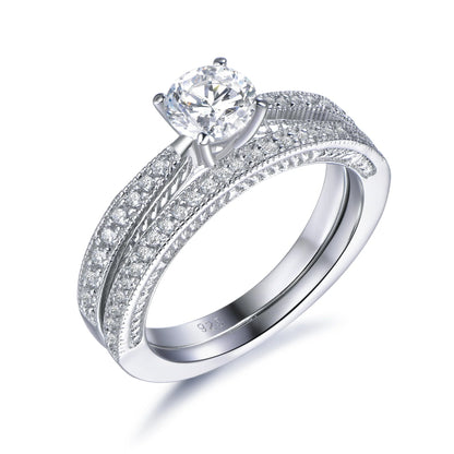 Wholesale Silver Round CZ Double Stackable Two-in-One Engagement Ring Sets