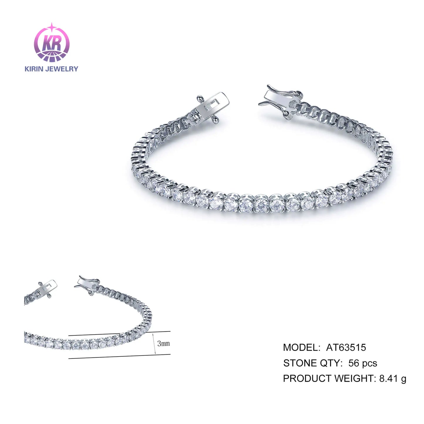 Wholesale Silver Round Cubic Zircon Lab Created Diamond Tennis Bracelets​ for Women