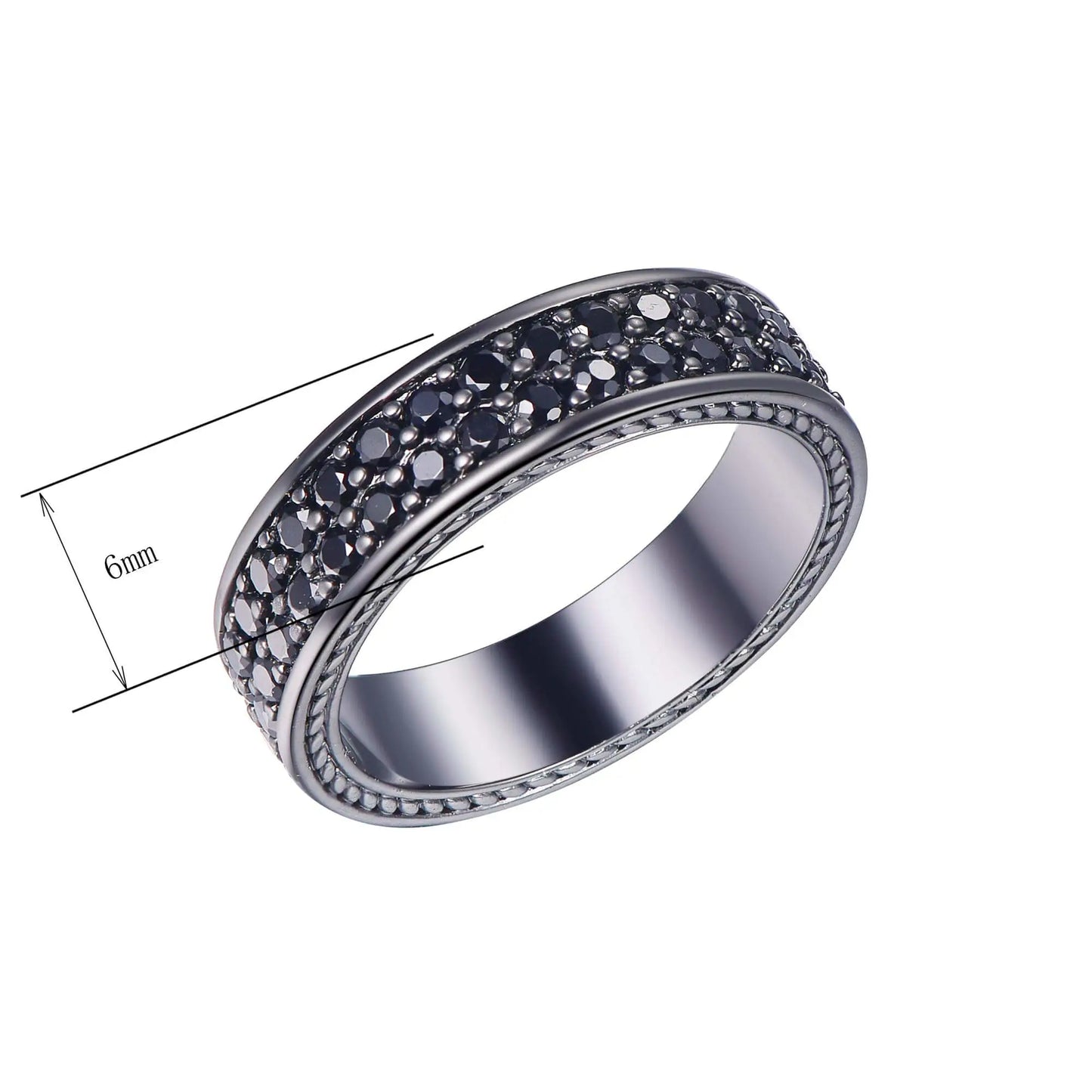 Wholesale Silver Round Cut Black Nano 2 Row Eternity Pave Band Ring