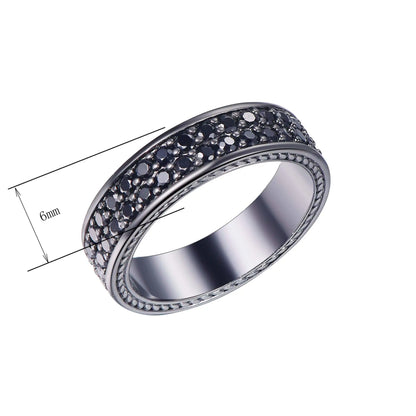 Wholesale Silver Round Cut Black Nano 2 Row Eternity Pave Band Ring