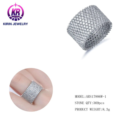 Wholesale Silver Round Cut CZ 9 Row All-Around Wide Pave Engagement Rings for Women