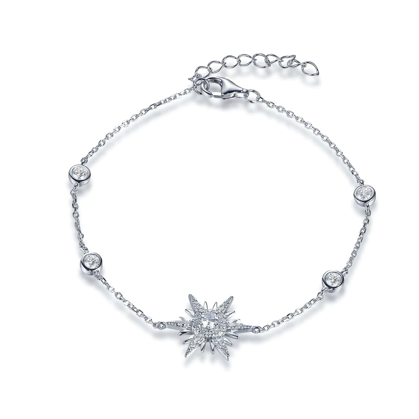 Wholesale Silver Round Cut CZ Adjustable Created Diamond Star Bracelet