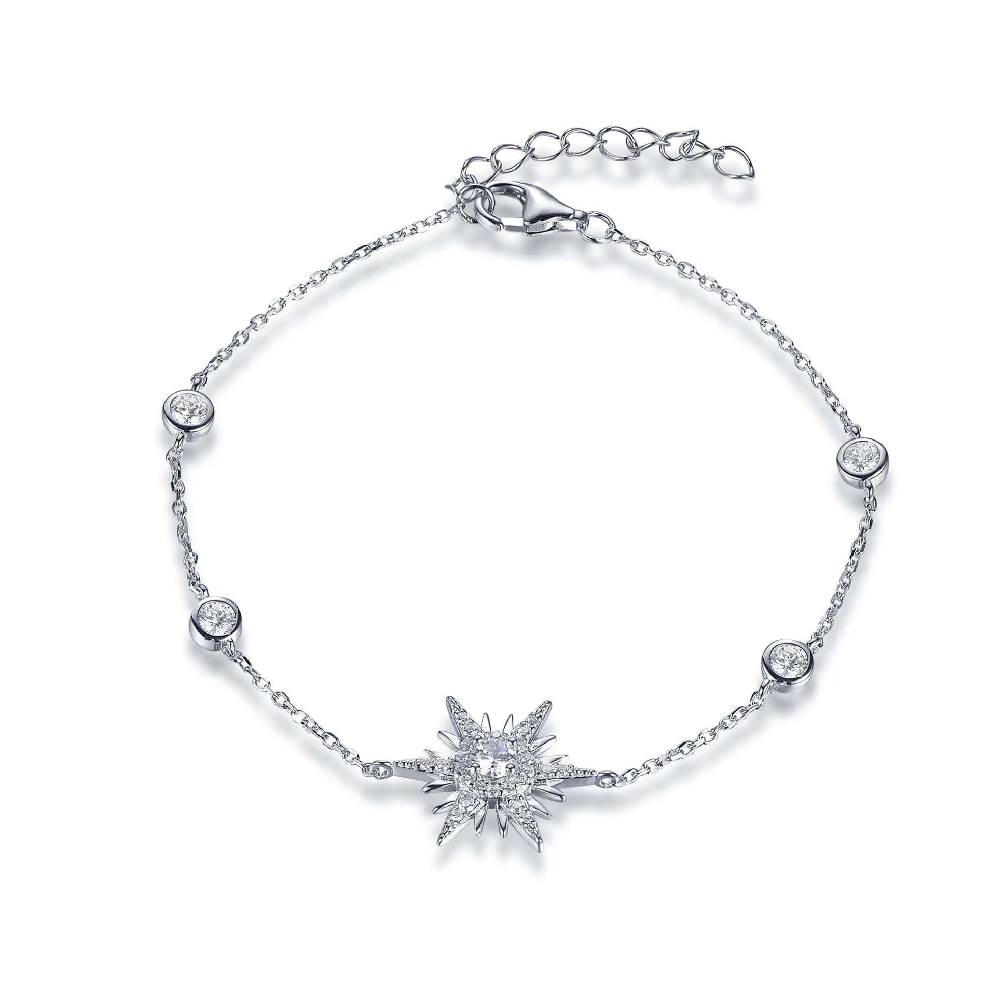 Wholesale Silver Round Cut CZ Adjustable Created Diamond Star Bracelet