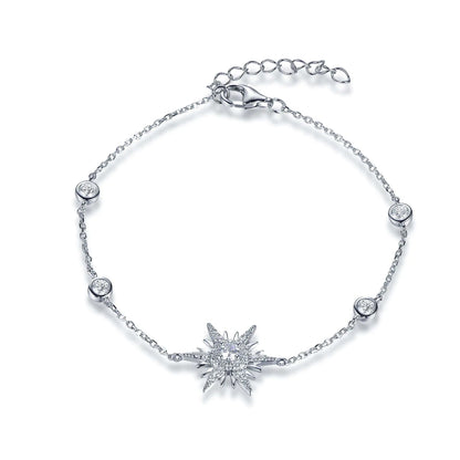 Wholesale Silver Round Cut CZ Adjustable Created Diamond Star Bracelet