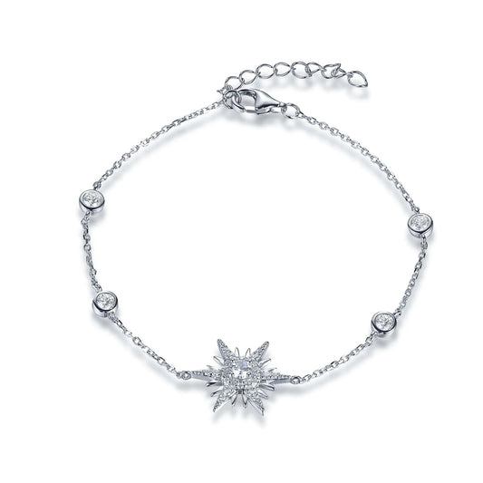 Wholesale Silver Round Cut CZ Adjustable Created Diamond Star Bracelet