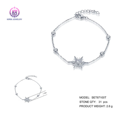 Wholesale Silver Round Cut CZ Adjustable Created Diamond Star Bracelet for Women