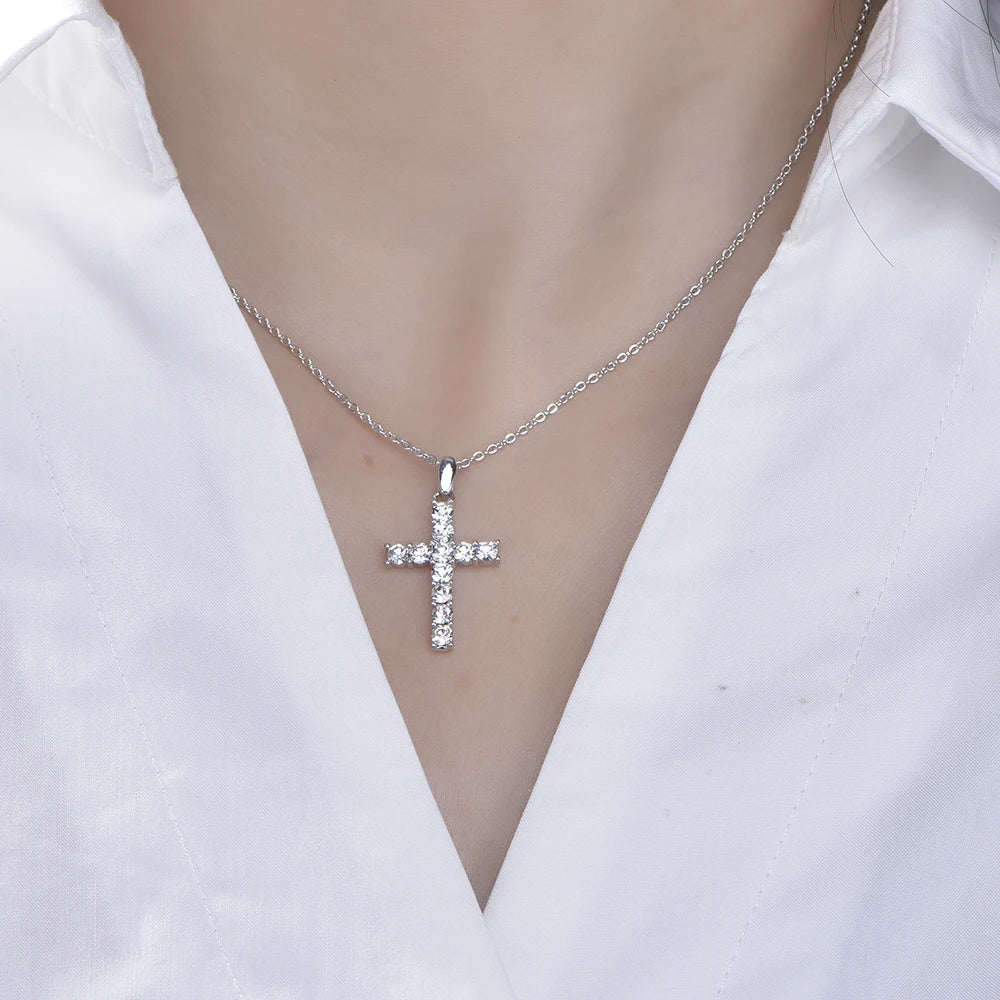 Wholesale Silver Round Cut Crystal Cross Pendant​ for Women