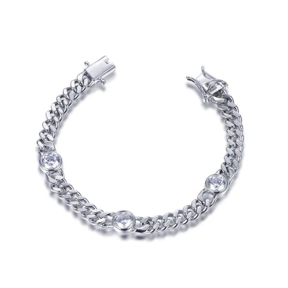 Wholesale Silver Round Cut Moissanite Small Cuban Link Bracelet​
