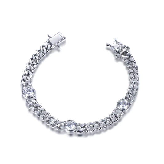 Wholesale Silver Round Cut Moissanite Small Cuban Link Bracelet​