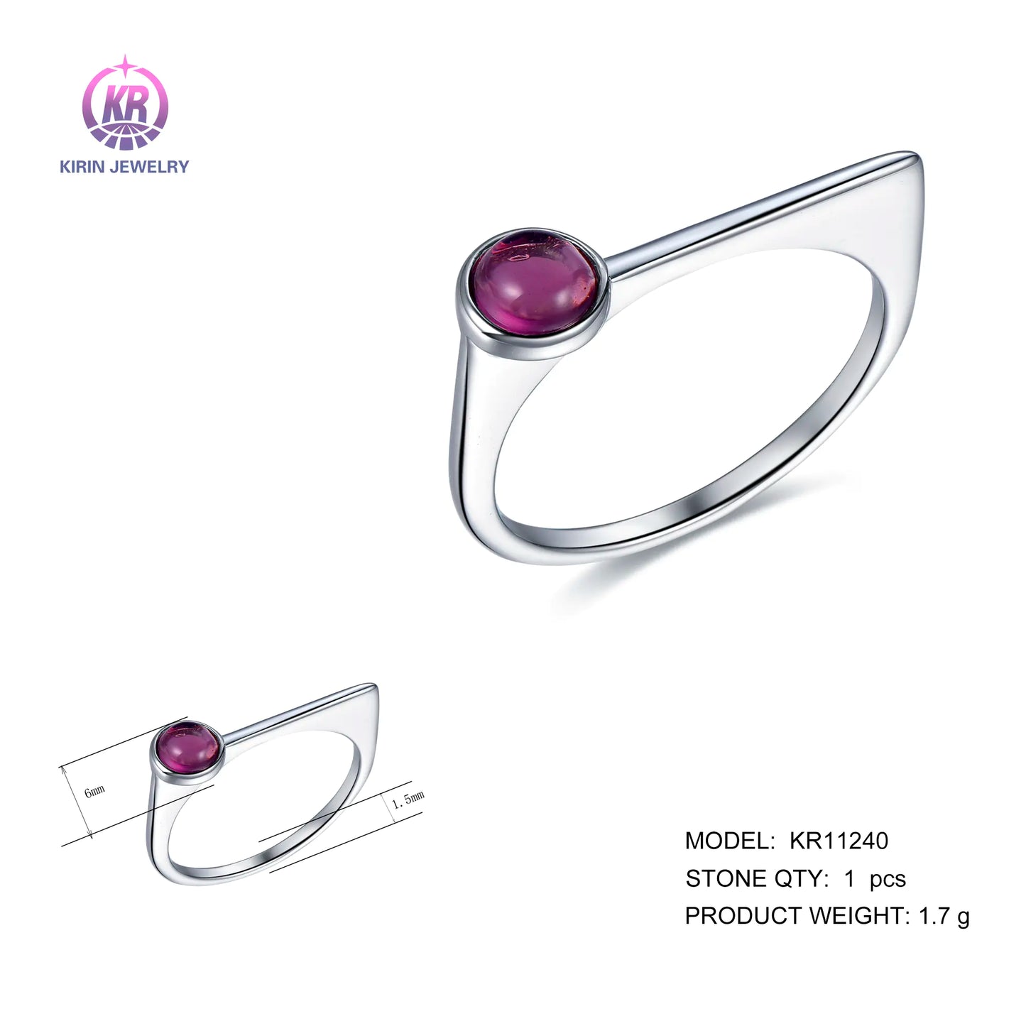 Wholesale Silver Round Cut Purple Glass Personalized Unique Band Rings for Women