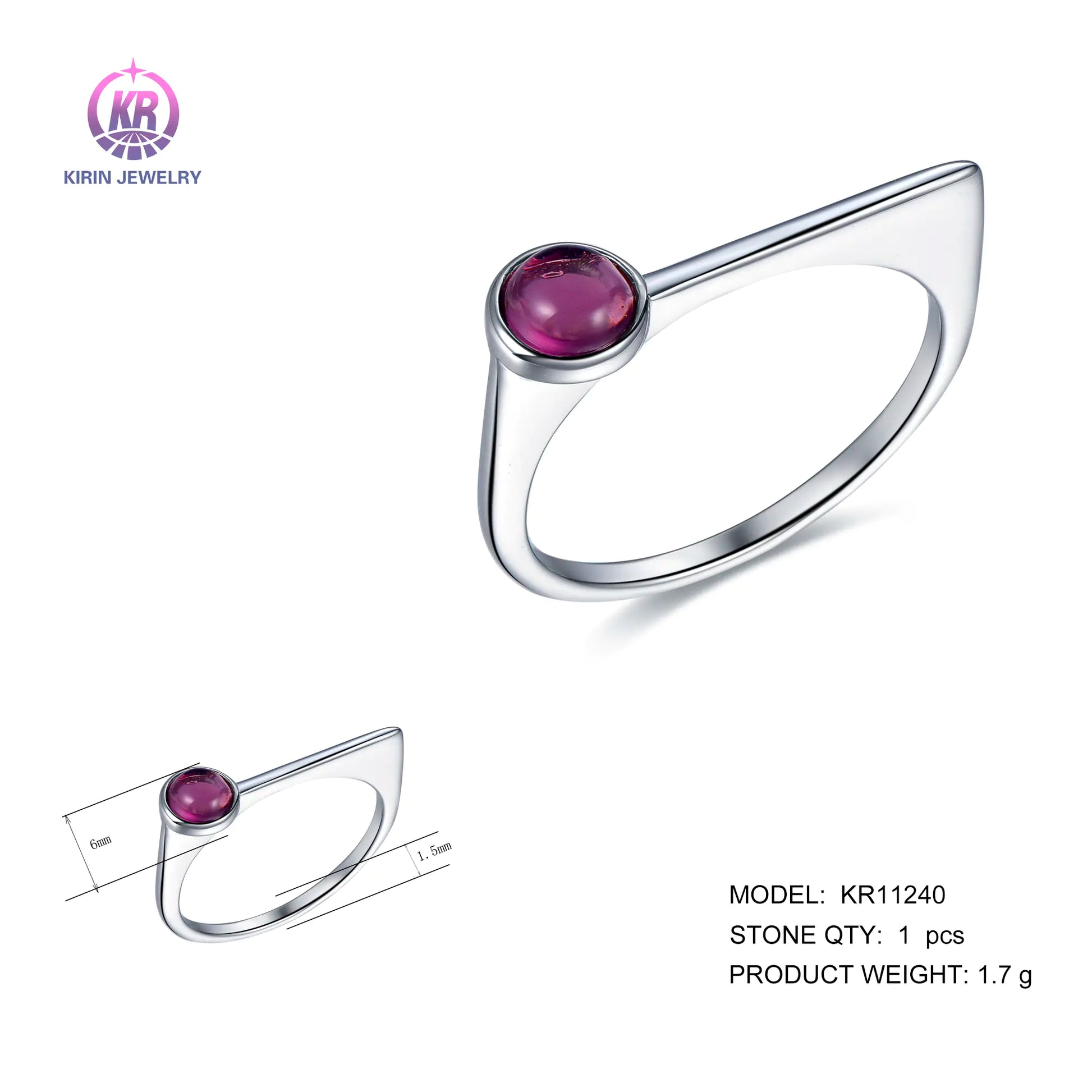Wholesale Silver Round Cut Purple Glass Personalized Unique Band Rings for Women