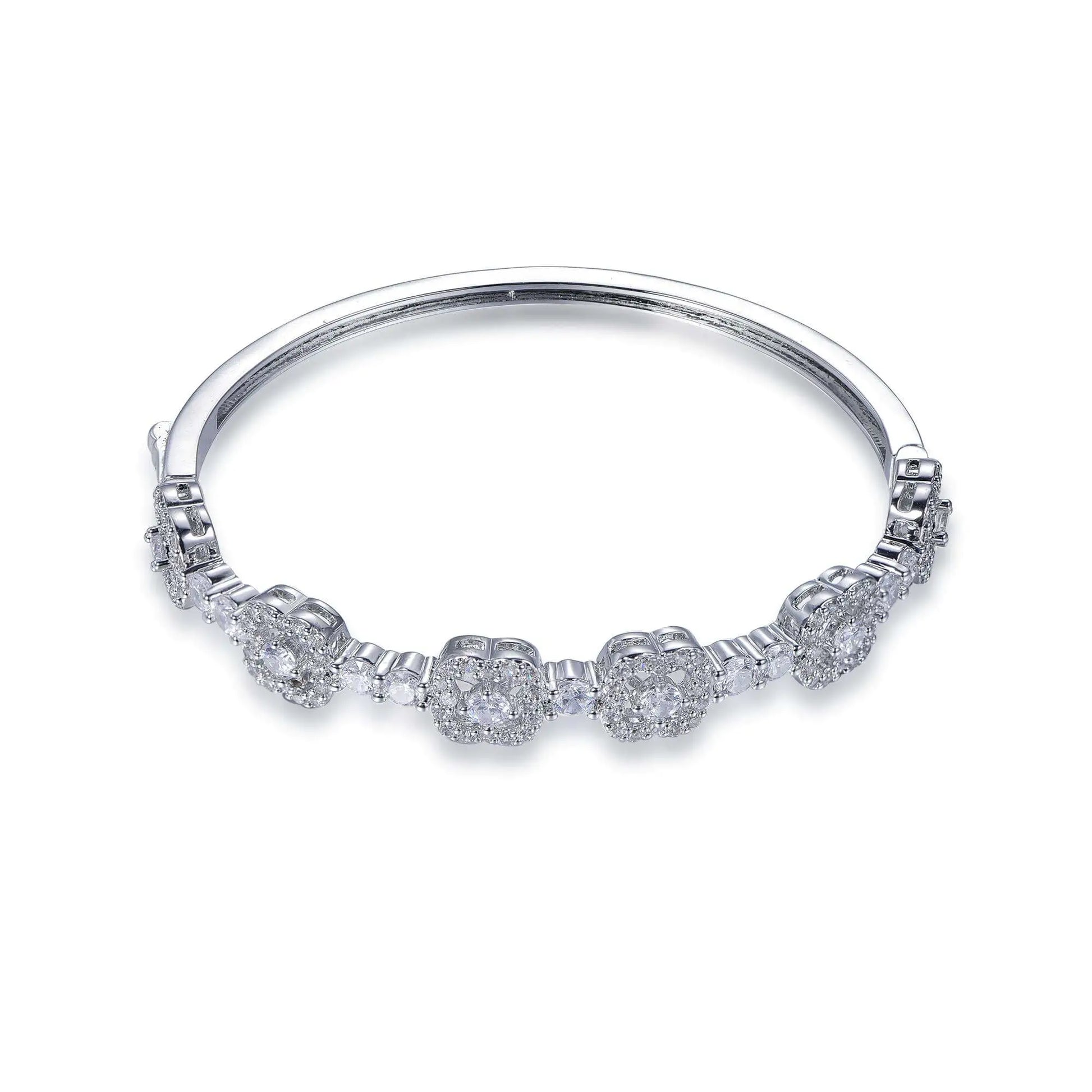Wholesale Silver Round Cut Simulated Diamond Flower Bangle Bracelet