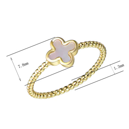 Wholesale Silver Shell Pearl Bead Band Four Leaf Clover Rings