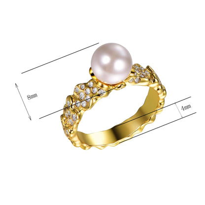 Wholesale Silver Shell Pearl & CZ Iced Out Diamond Band Pearl Solitaire Ring
